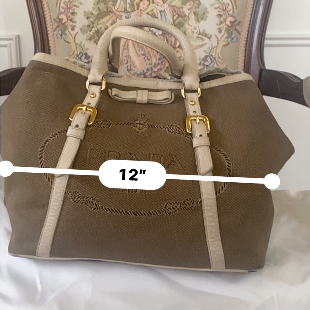 AUTHENTIC PRADA logo convertible tote canvas with leather medium - Picture 16 of 16